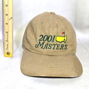 American Needle 2001 The Masters Golf Strapback Hat Men's One Size Kahki Vtg